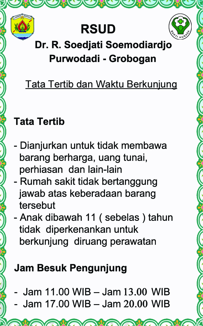 Tata Tertib Pengunjung dan Waktu Berkunjung RSUD Dr R 